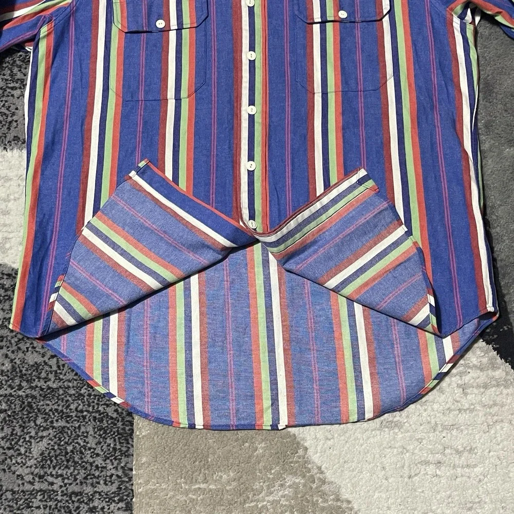 VTG Polo‎ Ralph Lauren Shirt Men Medium Blue Red Stripe Western Y2K Preppy